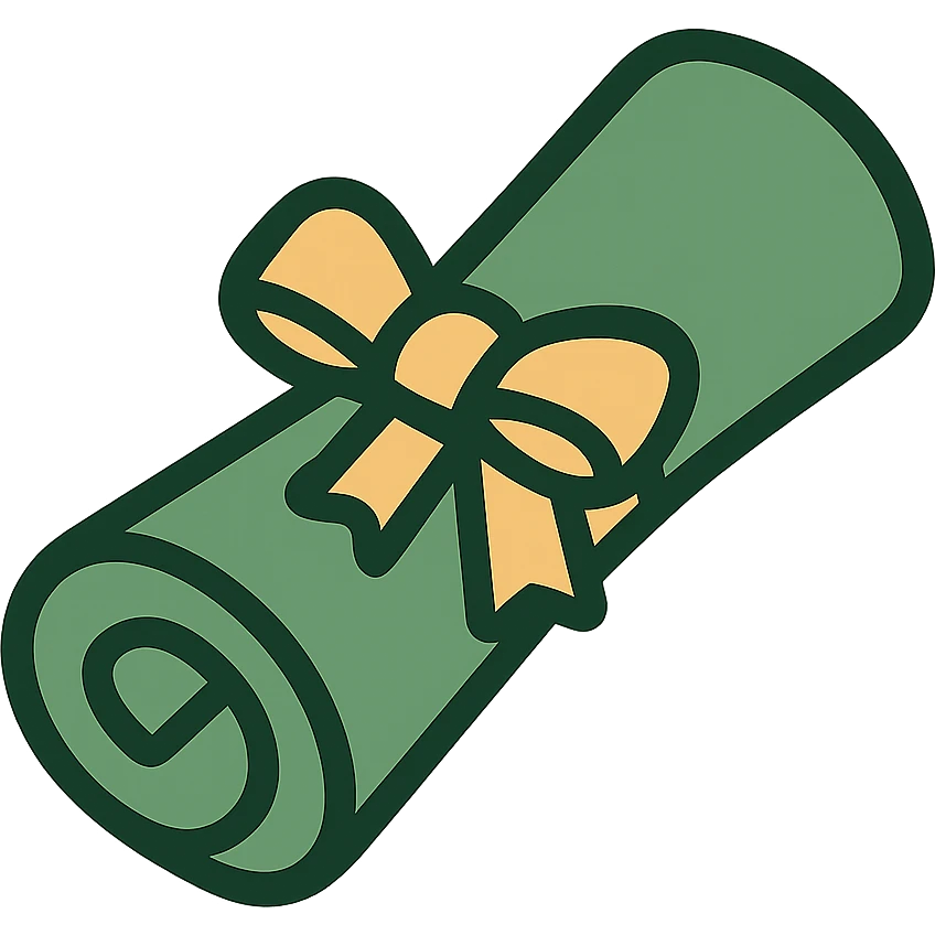 rolled up diploma, minimalistic, green gold and white color scheme, clean lines emoji