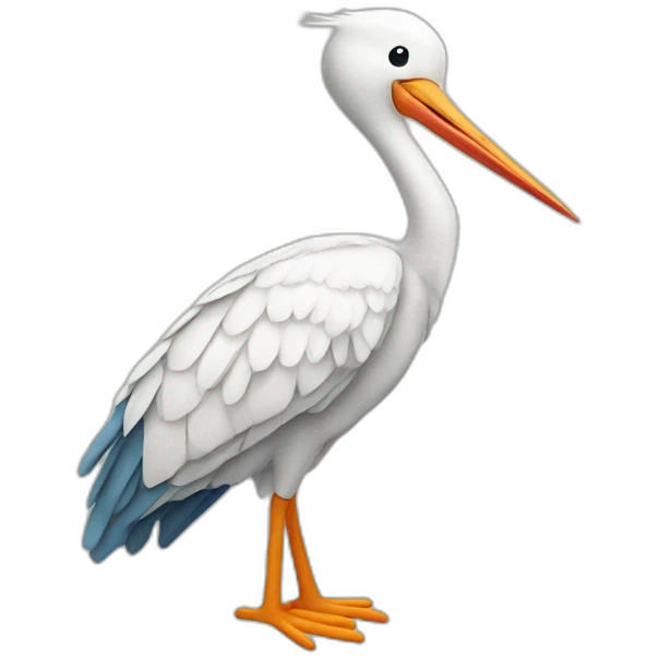 stork delivering a white human baby boy in fabric held in its beak emoji
