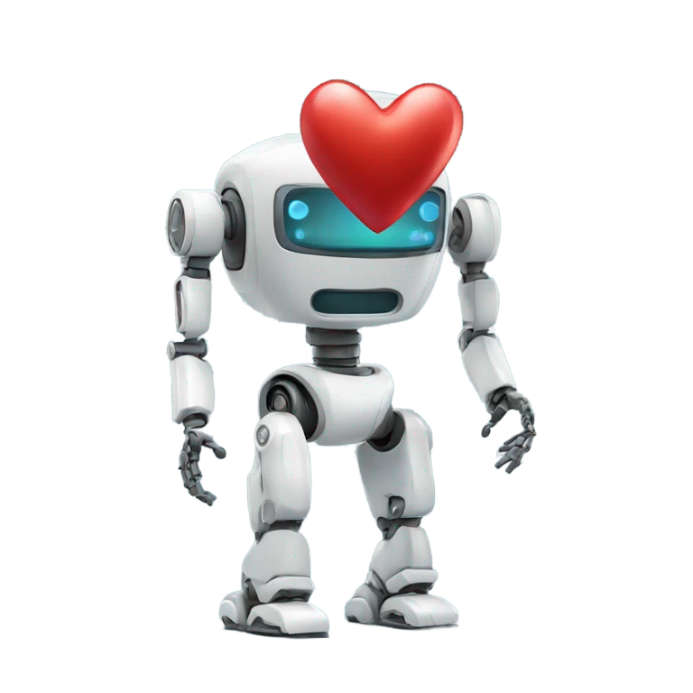 the robot holds a heart in its hand emoji