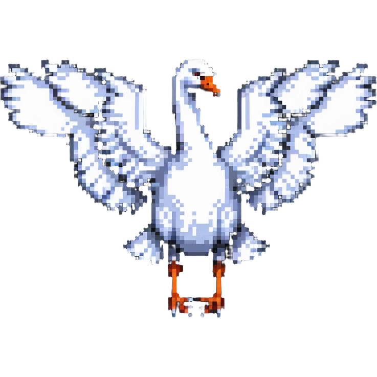 pixel art swan in mid-flight, dynamic pose emoji
