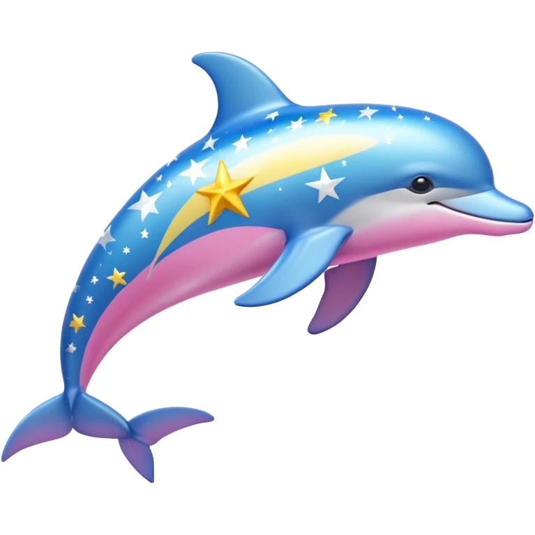 Blue, Yellow and pink streaked Dolphin with silver stars emoji