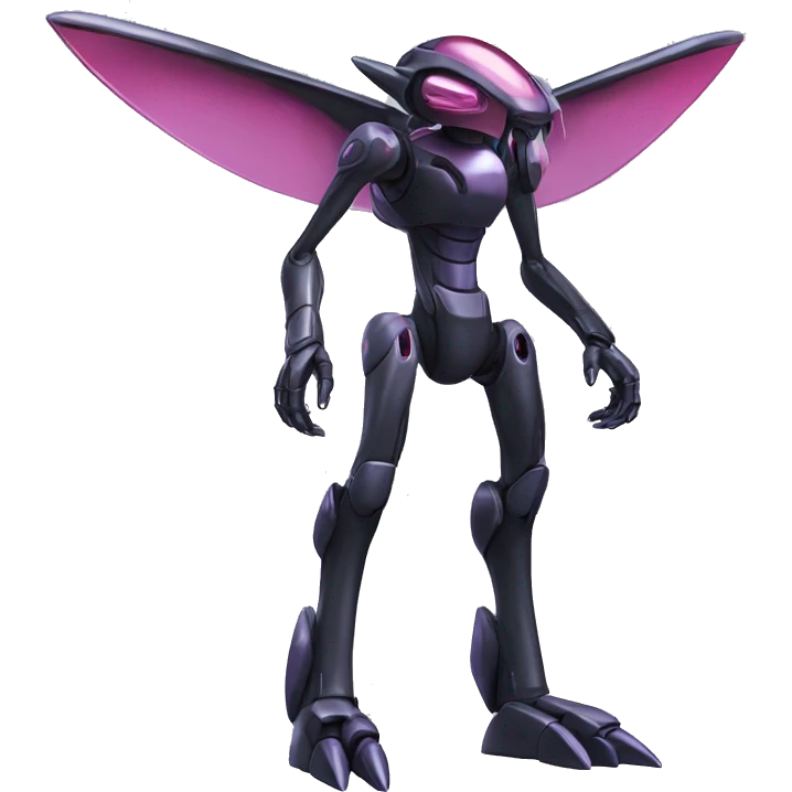 a shiny black Genesect-Flygon-Raptor-Fakémon-Medabot-hybrid with a futuristic visor-helmet full body emoji