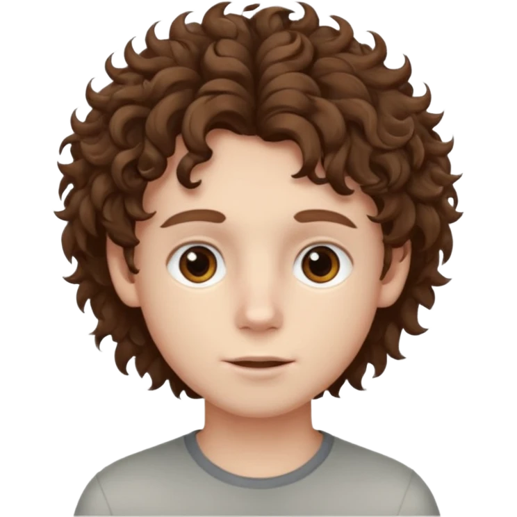 boy,  brown hair, curly hair, brown eyes, pale skin, , hair emoji