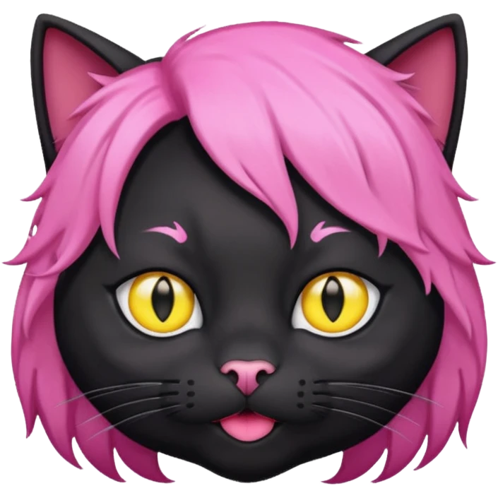 Black cat wearing a male pink hair wig emoji