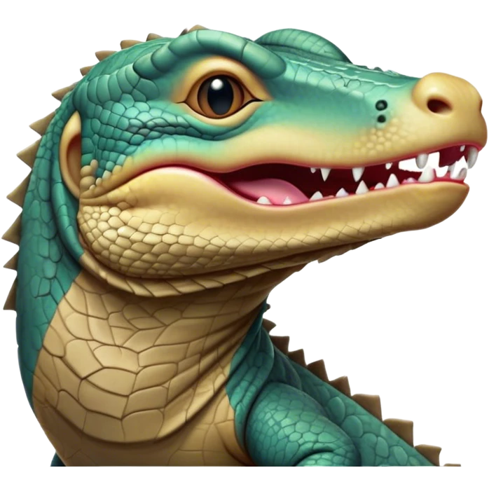 Cinematic Cute Yawning Komodo Dragon Lizard Portrait Emoji, Head slightly angled in a dramatic, wide-open yawn, showcasing rugged, textured scales and sleepy, half-closed eyes, Simplified yet irresistibly adorable features, highly detailed, glowing with a soft, cozy glow, high shine, relaxed yet expressive, stylized with a hint of whimsical wildness, soft glowing outline, capturing the essence of a drowsy yet endearing reptile that appears ready to stretch out for a nap! emoji