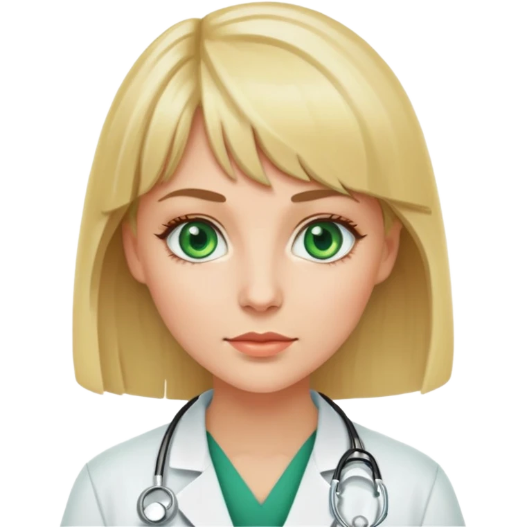 Блондинка врач с зелеными глазами и челкой emoji