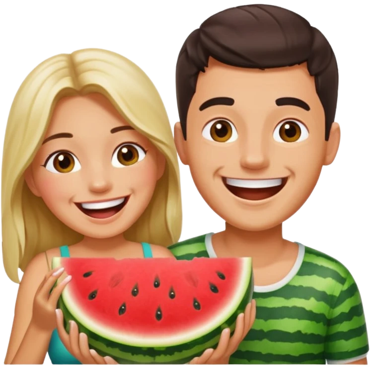 Couple laughing and eating Watermelon  emoji