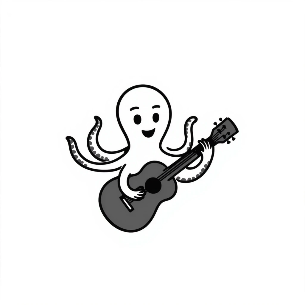 happy octopus with multiple arms playing guitar emoji