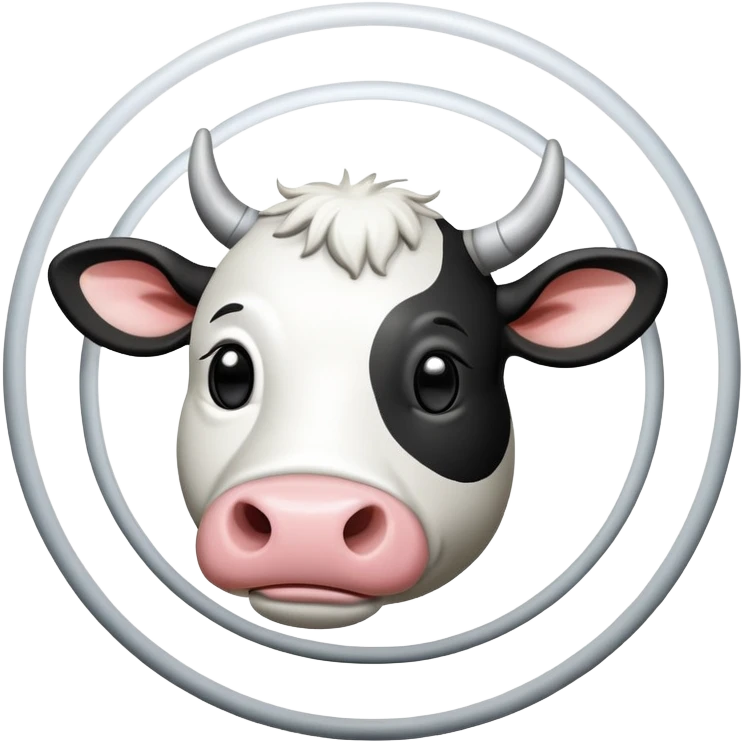 Cartoon cow face on one side of planet Saturn, with the planetary rings around the middle and tiny cow legs sticking out from the bottom emoji