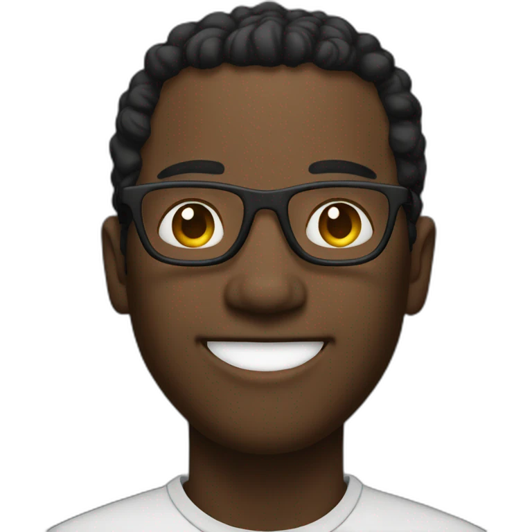 a black man with spec using macbook facing right smiling emoji