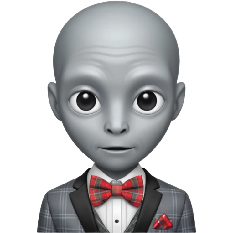 Gray alien with plaid bowtie emoji