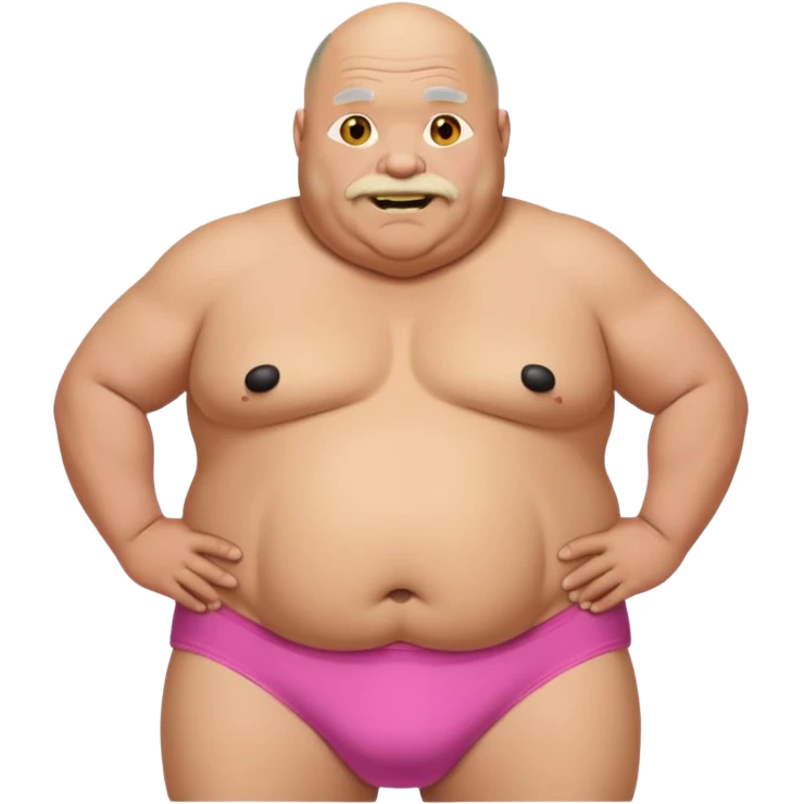 Old fat and bald in front mullet. huge belly huge pink nipples. Hairy all over body. beaver like yellow teeth.has white saggy underwear with holes and pee stains in front of underwear. Hideous in front face appearance  emoji
