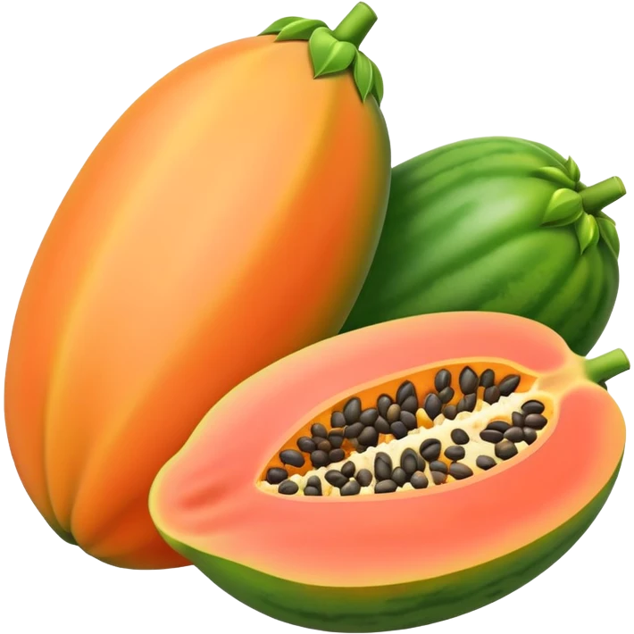 papaya with seeds visible, vibrant orange and green emoji