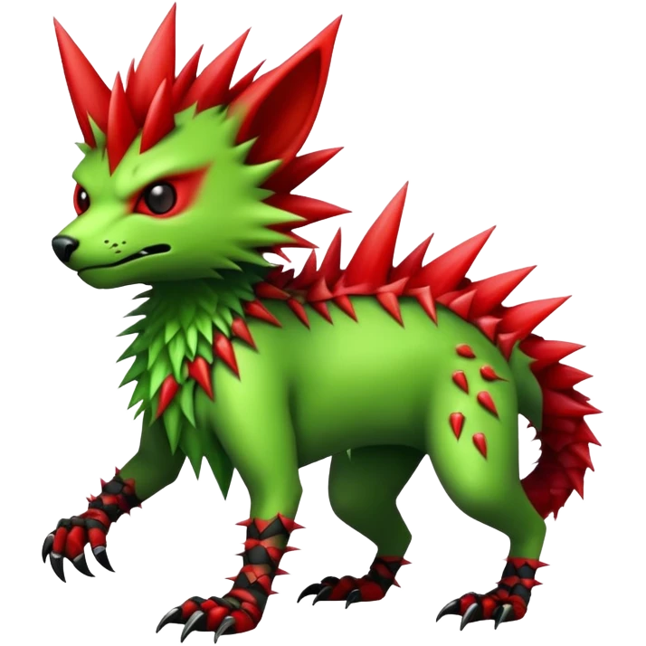 Cool Edgy Green Red ethereal badass punky Fionbri-Vernid-Trico-animal-creature full body emoji