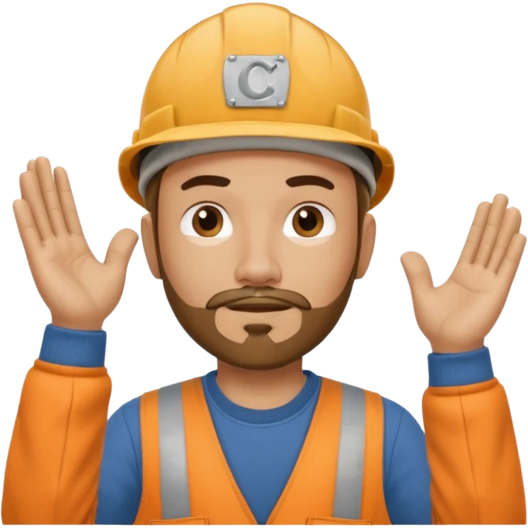 Construction worker goatee knit cap Carhartt shirt hand raised above head emoji