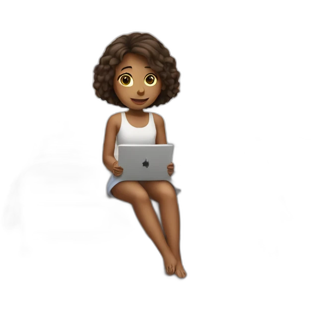 Girl with an iPad sitting on a bed emoji