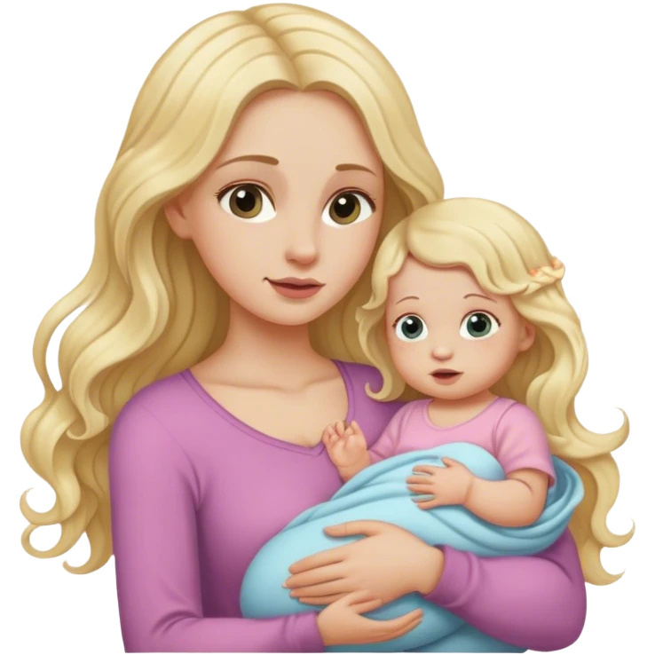 Long wavy blonde hair woman holding only one baby girl with no hair emoji