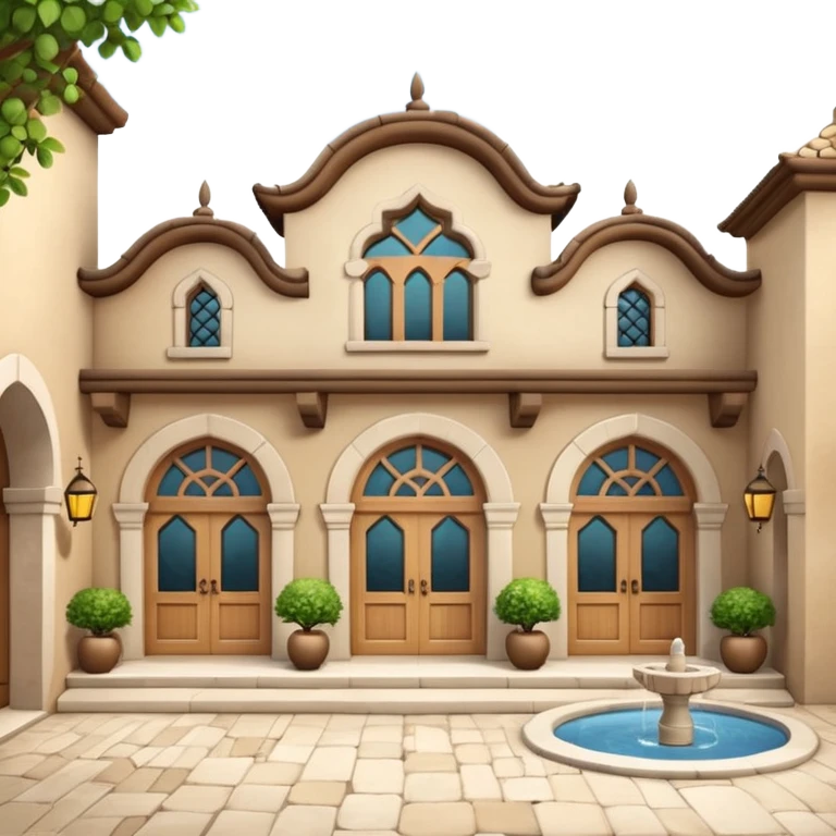 3D Apple-style emoji of a full traditional Turkish han. Rounded stone building with arched wooden doors and windows, small courtyard, fountain, arches, and hanging lanterns. Glossy, smooth, soft shadows, clean white background.






 emoji