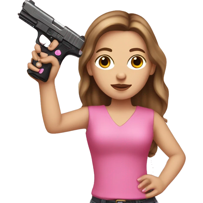 Brown Haired White Girl hand pink nails holding pink gun emoji