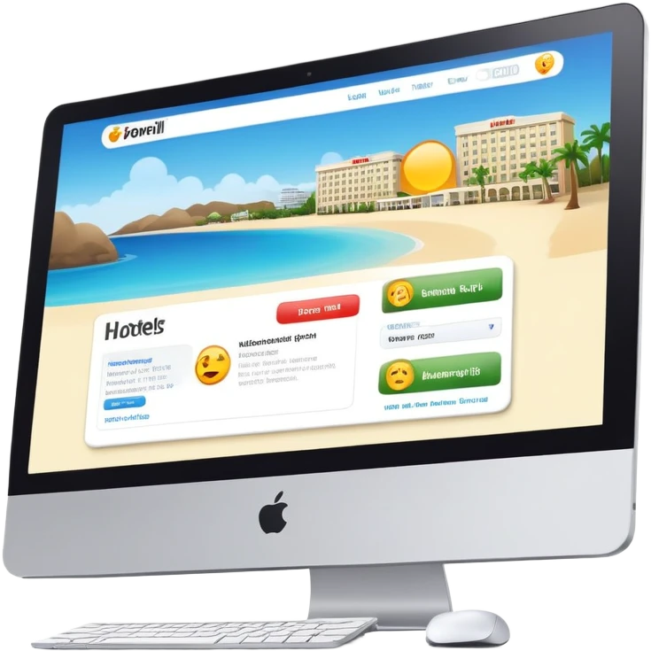 computer with hotels page on screen emoji