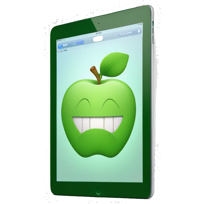 ipad with green case and white apple logo facing screen down emoji