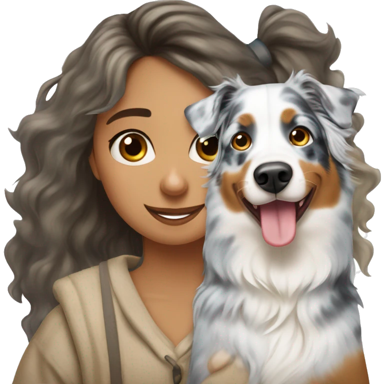 Blue merle Australian shepherd dog with blonde girl owner emoji