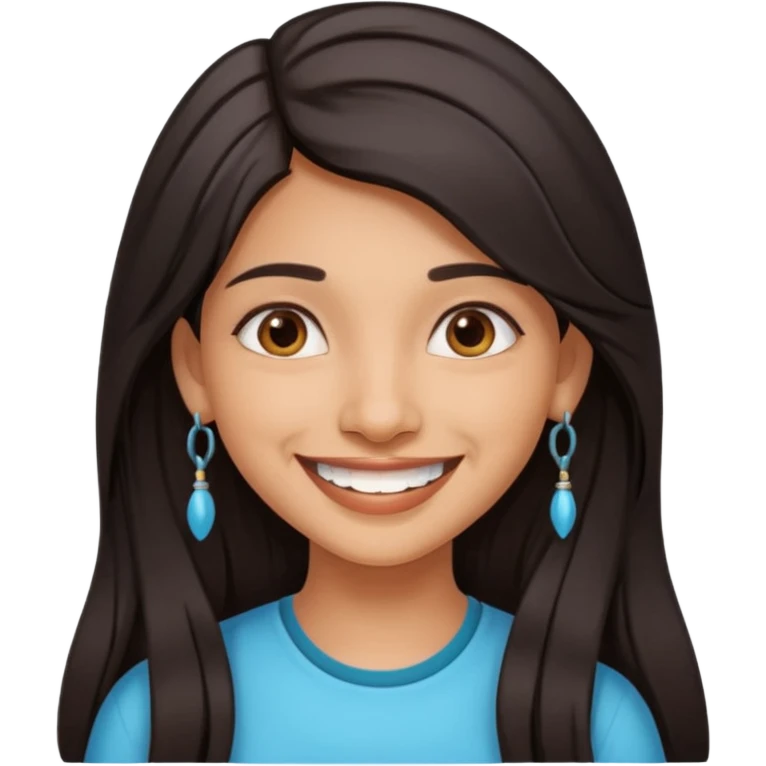 pretty Indian girl with long hair and braces, smiling emoji
