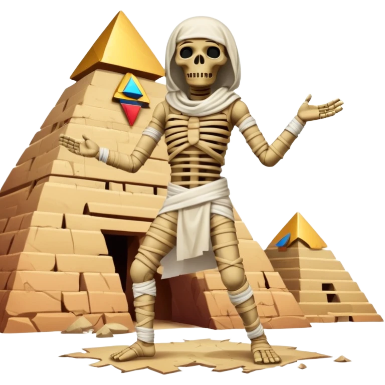 spooky dead mummy dancing in front of Egyptian pyramid emoji