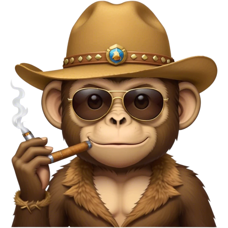 Monkey Wearing a cowboy hat, smoking a cigar, sunglasses emoji