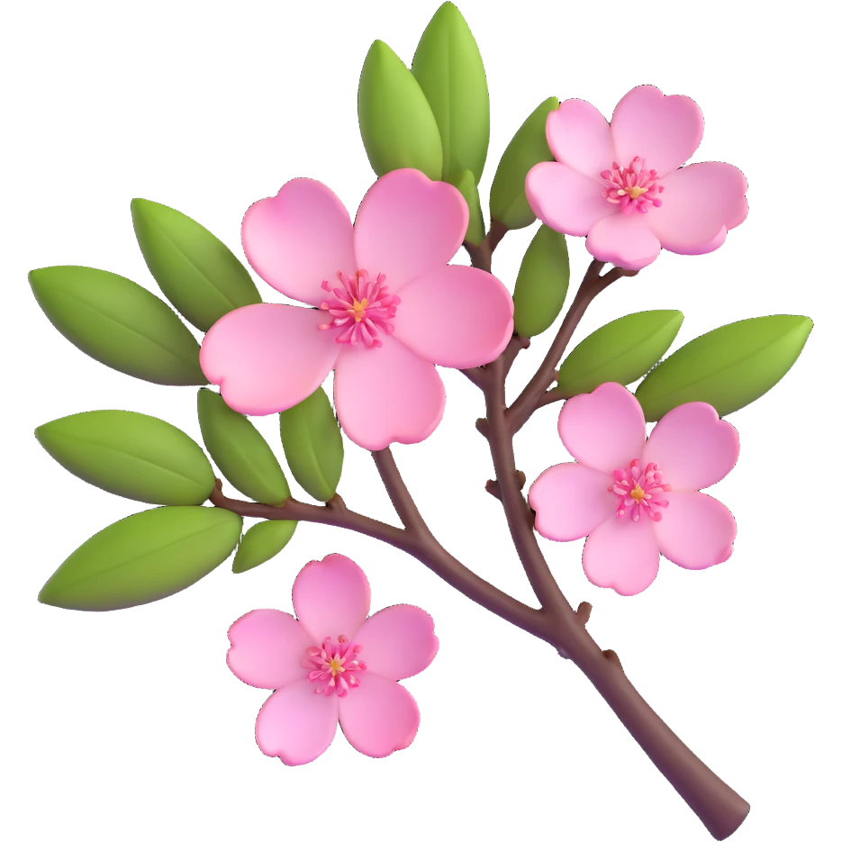 Beautiful single pink cherry blossom (sakura) flower on brown branch with realistic texture and depth, five delicate petals with subtle pink gradient emoji