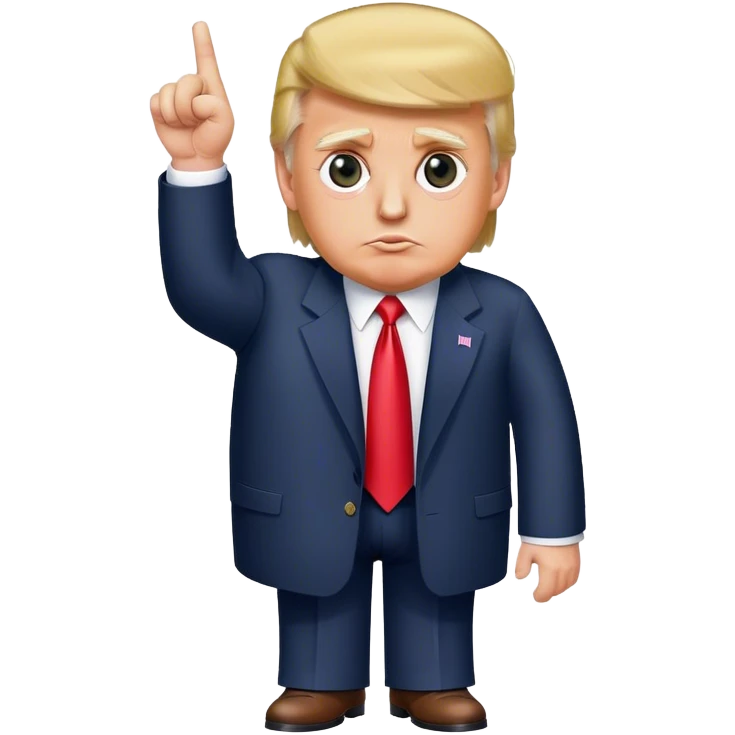 Donald Trump pointing his finger up, full-length, don't make big eyes, hyper-realistic emoji