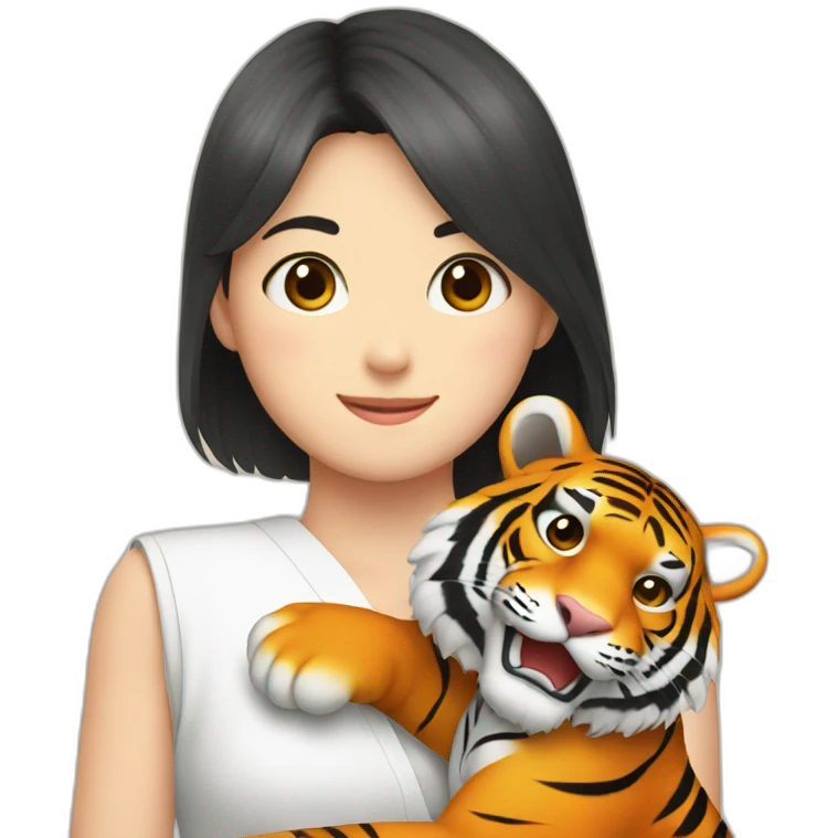 Tiger in arm of Japanese  girl  emoji