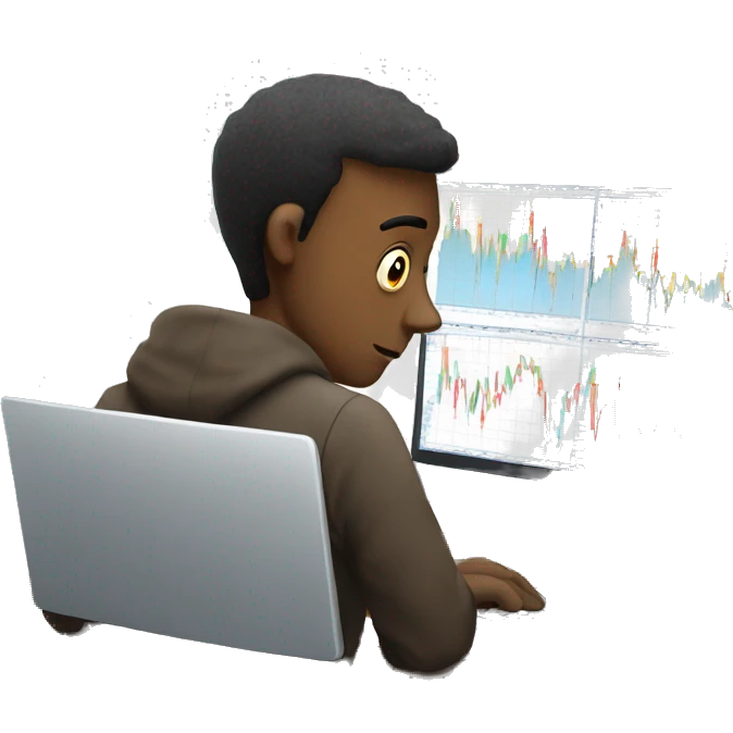 a guy staring at a laptop with trading chart. high detailed.  emoji
