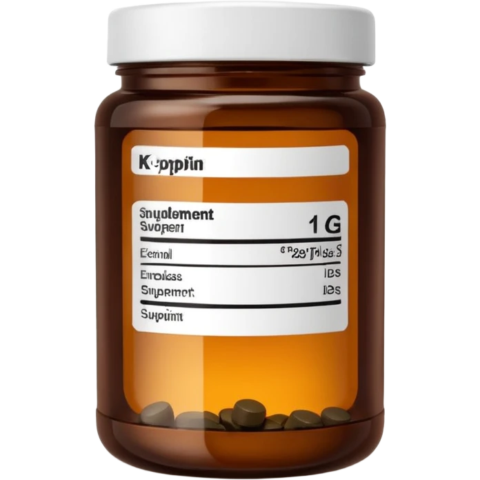 brown glass jar of supplements with white label, black thin title K2  emoji