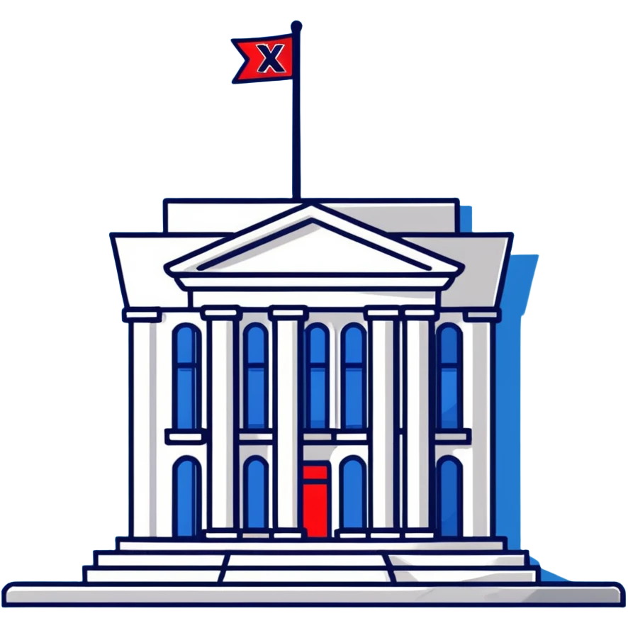 bank building with a red prohibition X, forbidden bank emoji