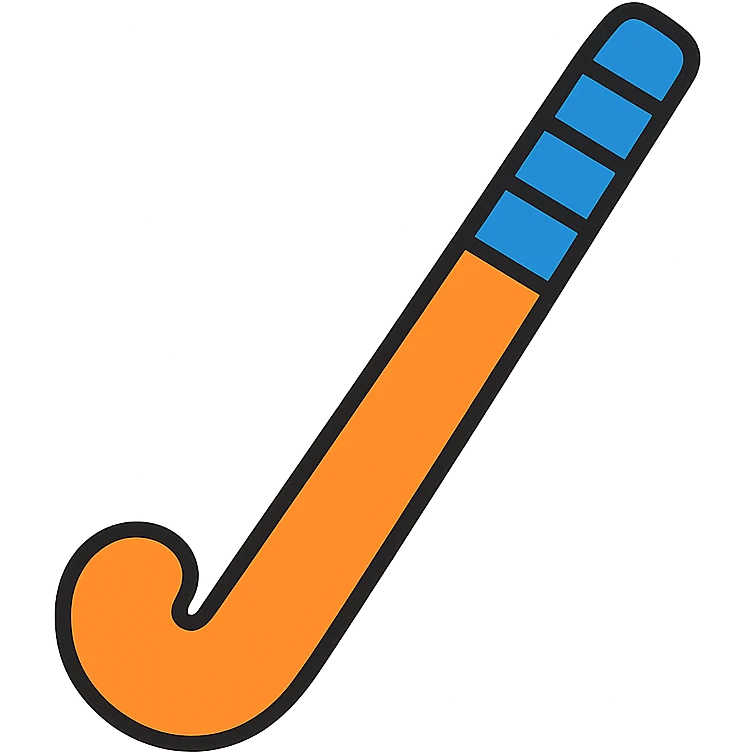 an orange field hockey stick with royal blue tape, modern icon style emoji