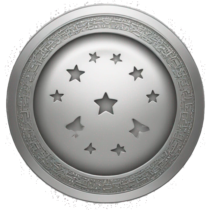 an emoticon of a silver coin with Arabic symbols in the middle and its border consists of stars emoji