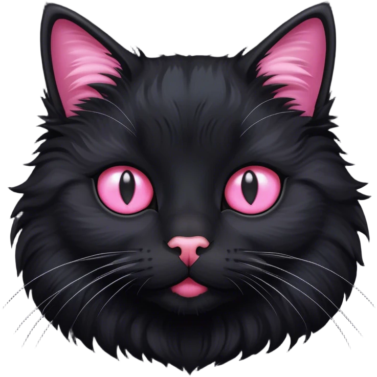 fluffy black cat pink nose white patch emoji