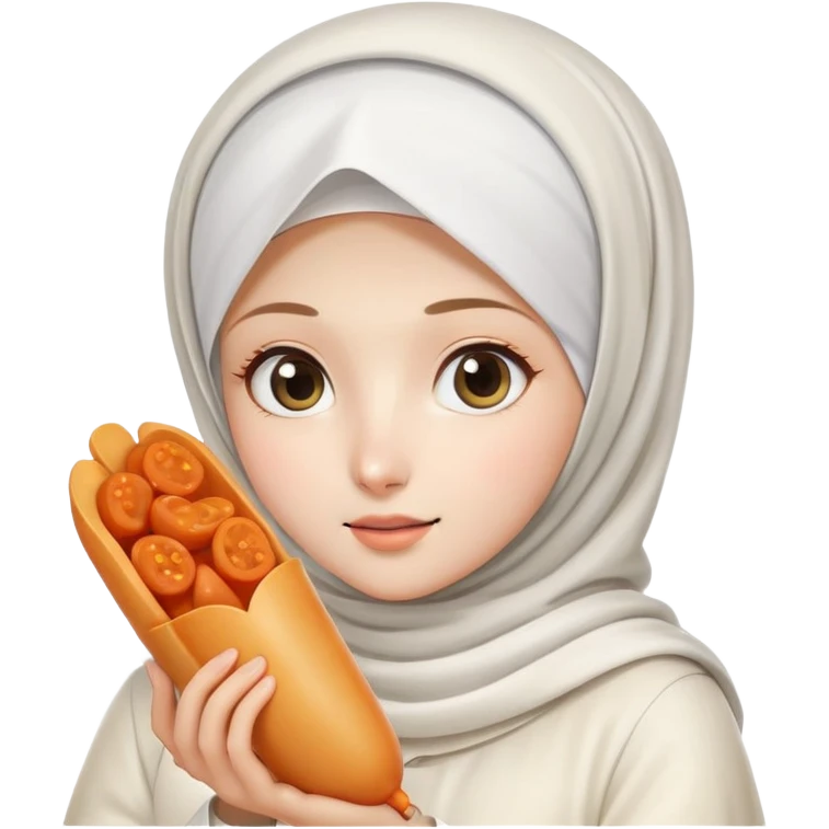 White hijab girl holding tteokbokki emoji