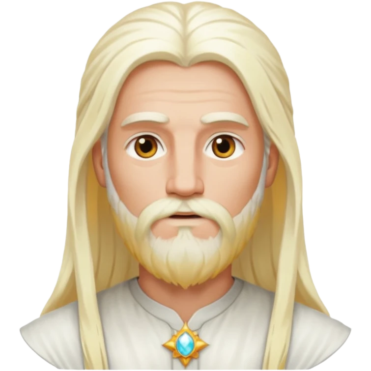 Baldr, God of Light from Gods and Goddesses with long platinum blonde hair and beard, white outfit emoji
