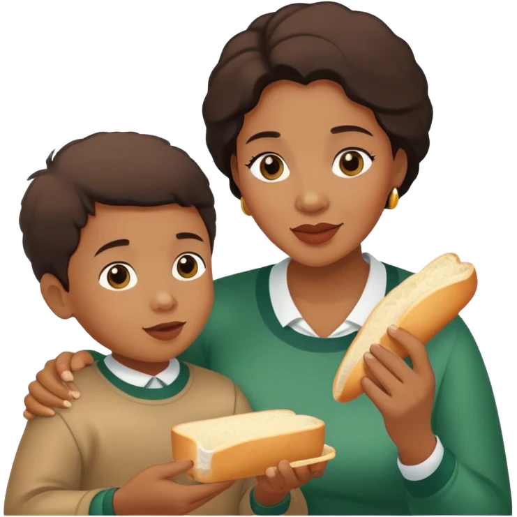South African lady with son eating white break emoji