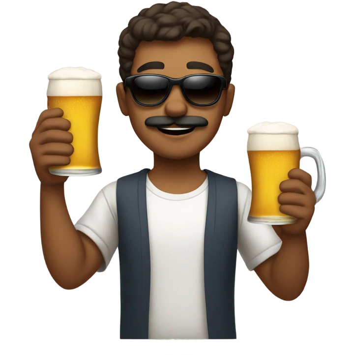 handsome brown boy with mustache wearing sunglasses and holding beer emoji