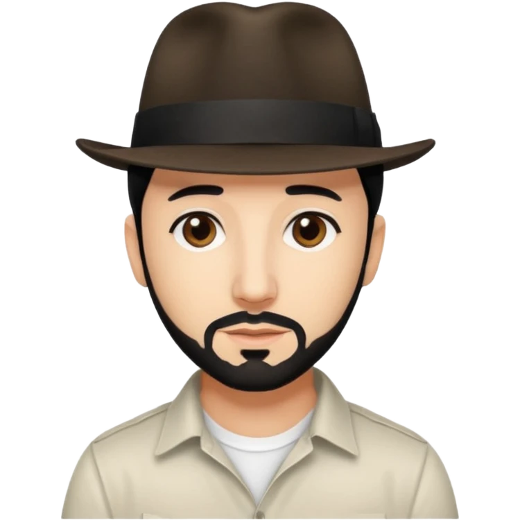 AJ McLean brown eyes, black hair, white shirt and fedora hat emoji