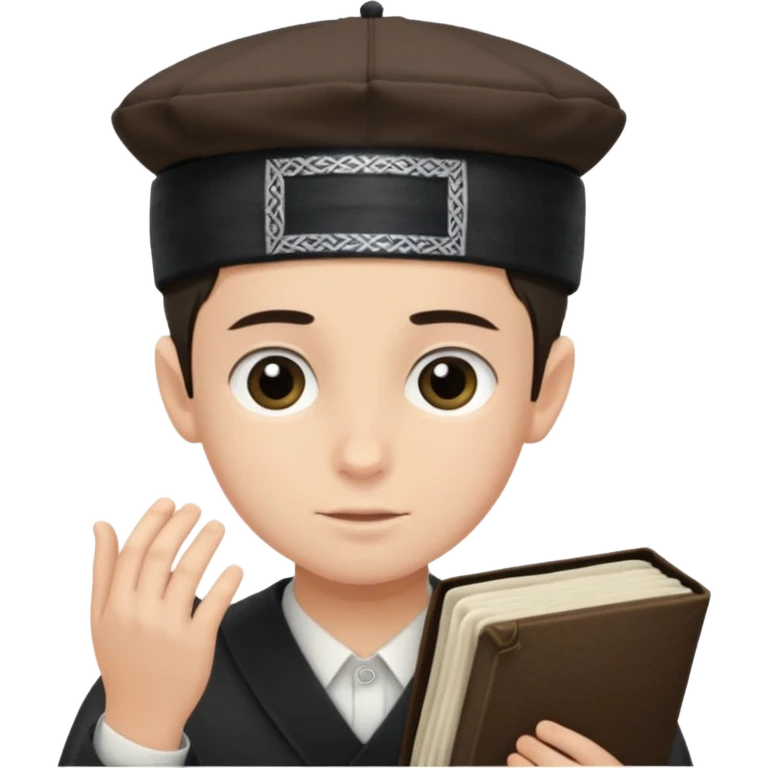 a boy with kippa and not a hat putting on tefillin emoji