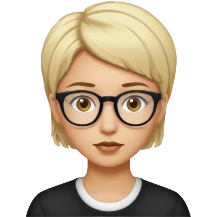 женщина с очень короткими светлыми волосами и темными корнями в очках и карими глазами и светлой кожей emoji