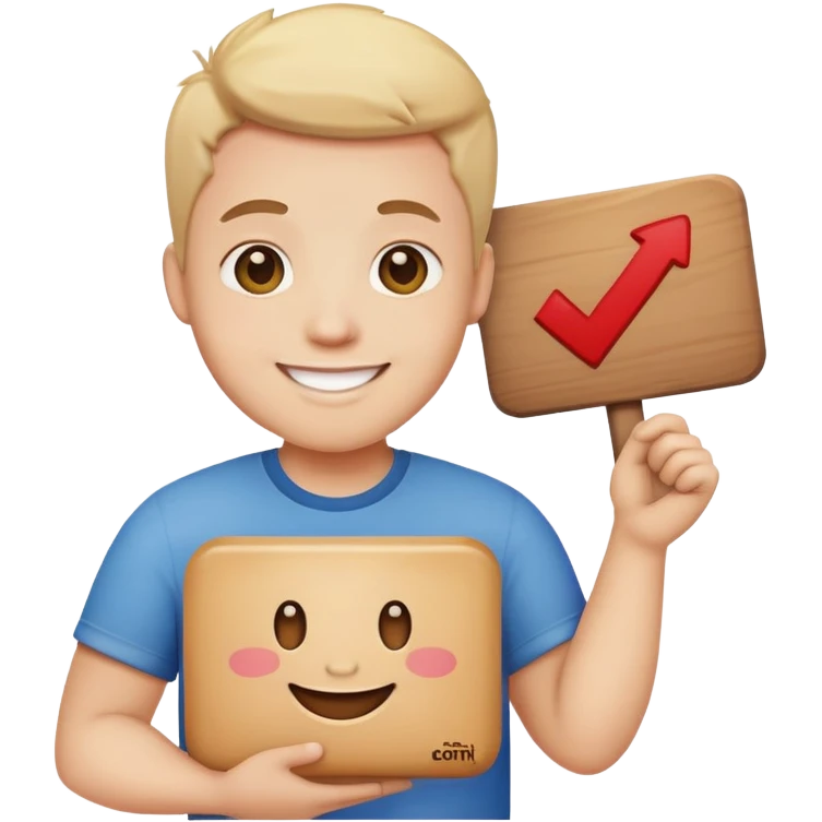 Smiling person holding a sign that says chunky emoji