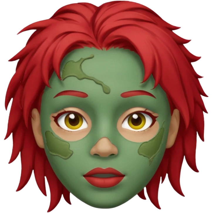 messy green full face clay mask red hair  emoji