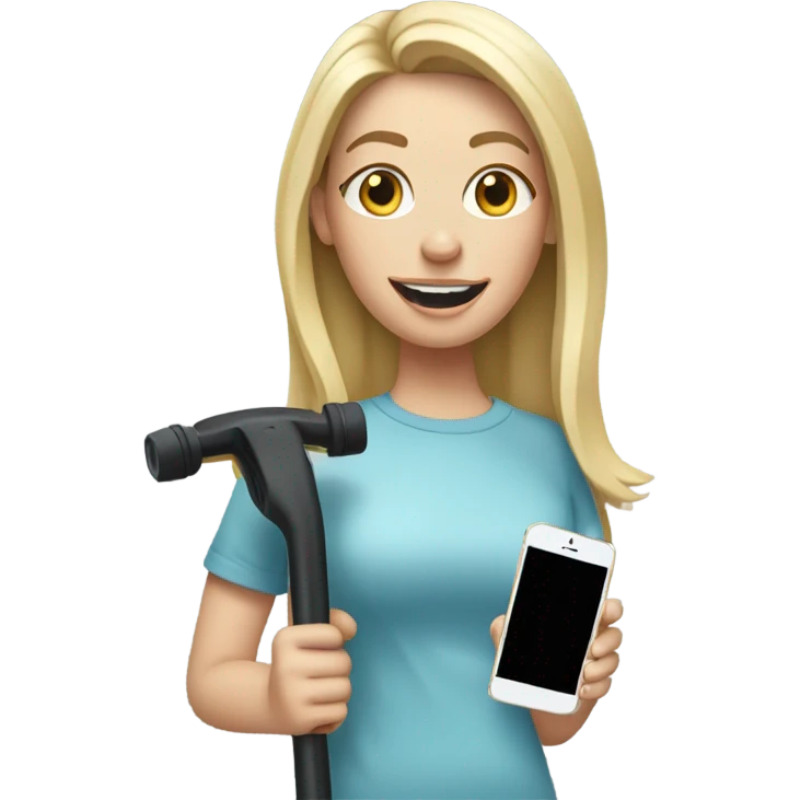 Goofy white girl blonde hair on crutches with an iPhone emoji