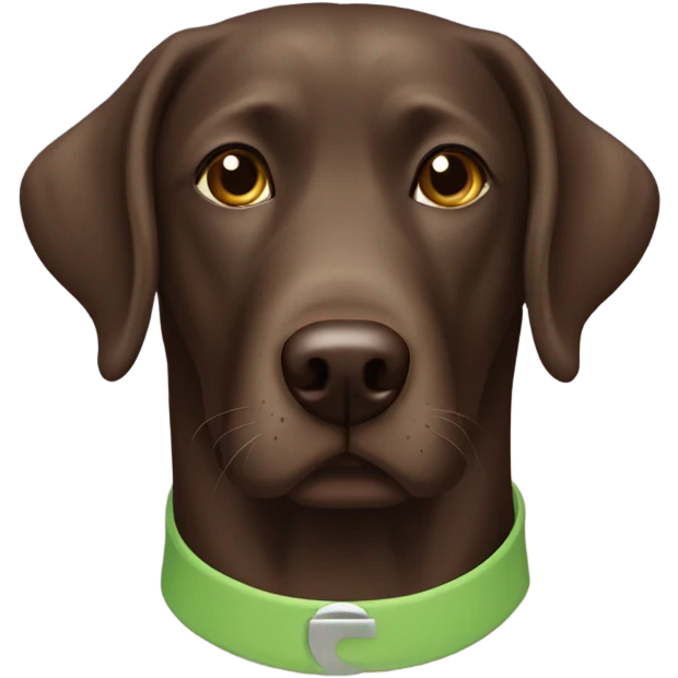 Chocolate lab with a grey beard and light green collar emoji