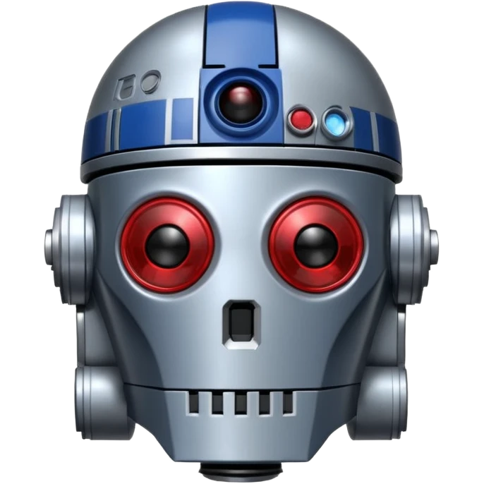 Crée-moi un robot sympathique, pour un chatbot moderne, je veux uniquement la tête sans le corps qui ressemble à R2D2 emoji